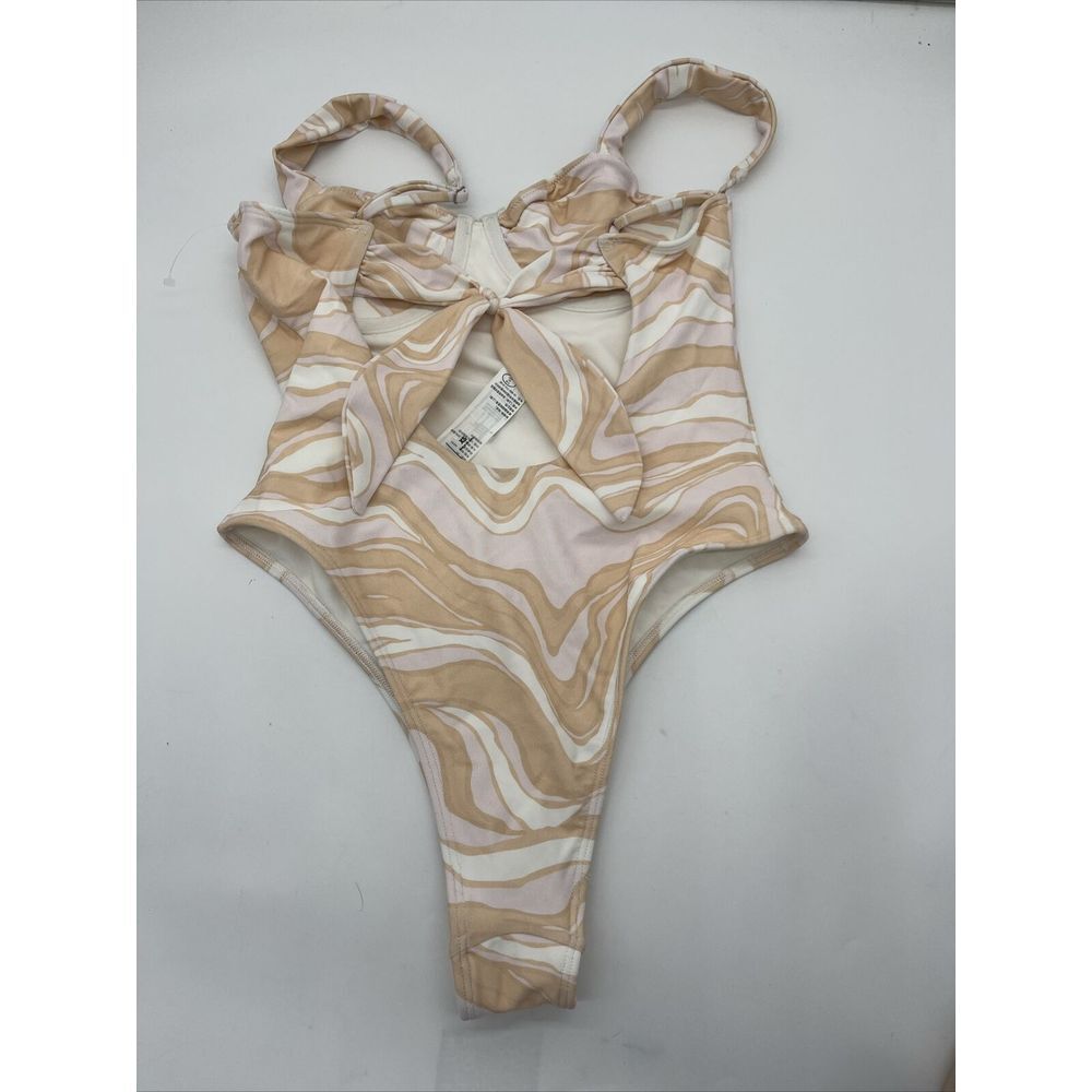 Abercrombie & Fitch‎ One Piece Swimsuit Peach White Swirl Underwire Retro XS - Picture 3 of 7